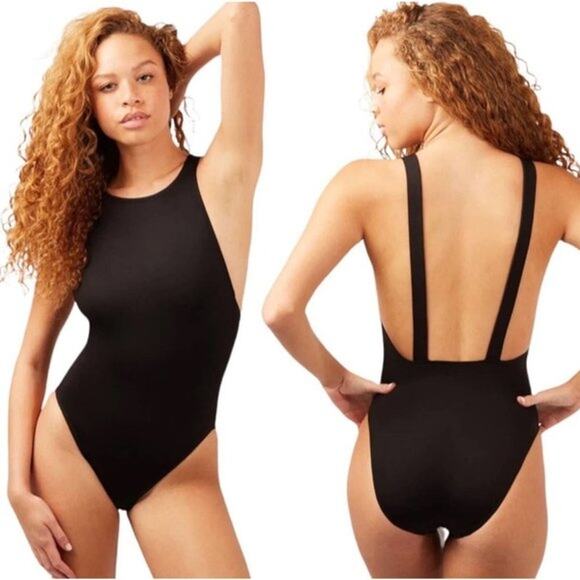 Andie Swimsuit Montauk One Piece Ribbed Boho Beach Vacation Resort Black Size S - Picture 1 of 10